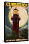 Currituck Beach Lighthouse and Moon - Outer Banks, North Carolina-Lantern Press-Stretched Canvas