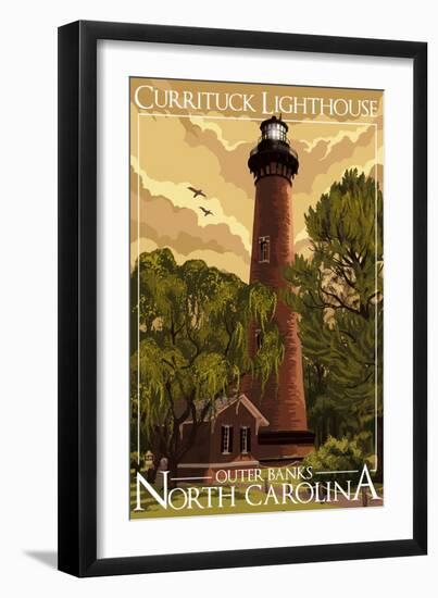 Currituck Lighthouse - Outer Banks, North Carolina-Lantern Press-Framed Art Print