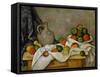 Curtain, Jug and Bowl of Fruit, 1893-1894-Paul Cézanne-Framed Stretched Canvas