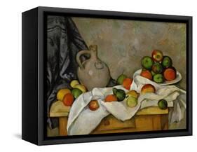 Curtain, Jug and Bowl of Fruit, 1893-1894-Paul Cézanne-Framed Stretched Canvas