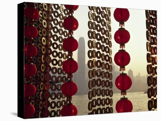Curtain of Chinese New Year Decorations Frame Victoria Harbour from Tsim Sha Tsui, in Hong Kong-Andrew Watson-Stretched Canvas