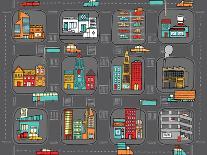 Colorful Cartoon City Map-Curvabezier-Framed Art Print