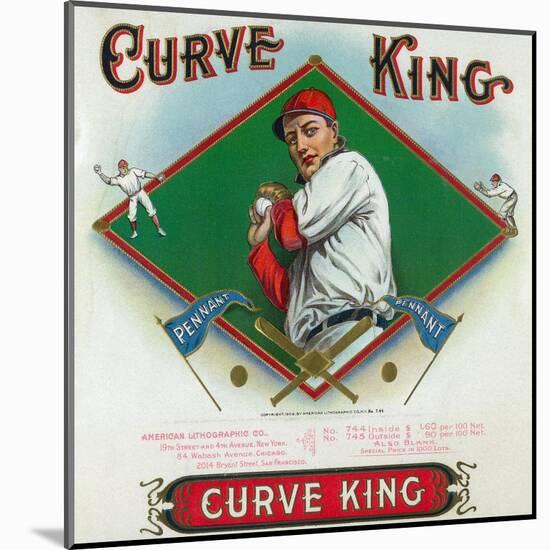 Curve King Brand Cigar Box Label, Baseball-Lantern Press-Mounted Art Print