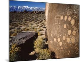 Curvilinear Abstract-Style Petroglyphs and Eastern Sierra Mountains, Bishop, California, Usa-Dennis Flaherty-Mounted Photographic Print