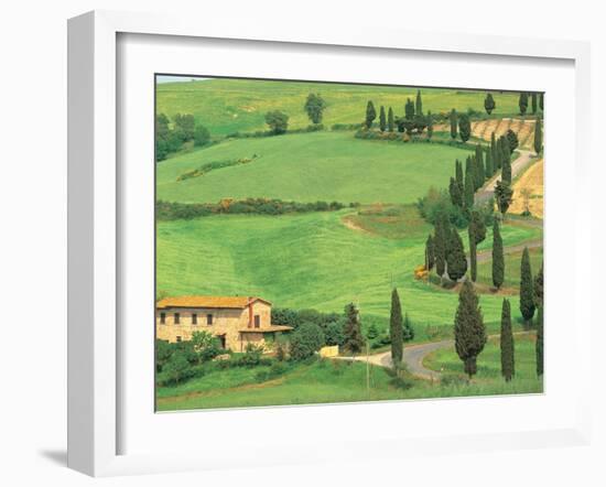 Curvy Tuscan Road, Tuscany, Italy-Walter Bibikow-Framed Premium Photographic Print