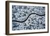 Curvy Windy Road in Snow Covered Forest, Top down Aerial View.-null-Framed Photographic Print