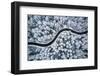 Curvy Windy Road in Snow Covered Forest, Top down Aerial View.-null-Framed Photographic Print