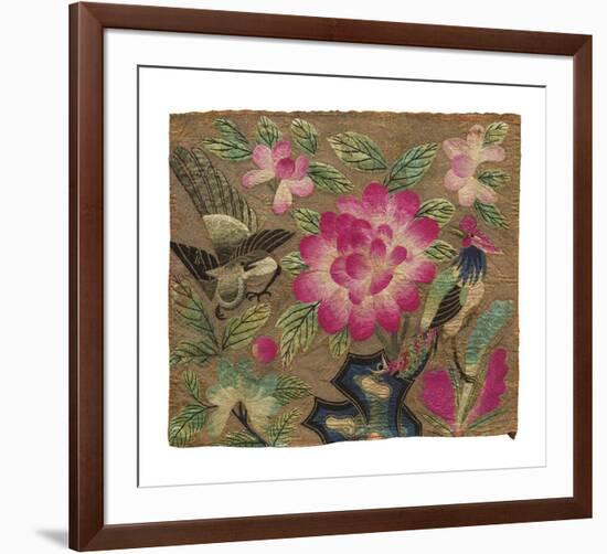 Cushion Cover, Pink Lotus and Birds-Oriental School -Framed Premium Giclee Print