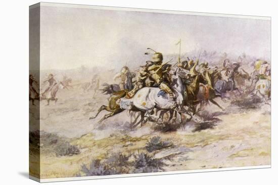 Custer and Cavalry in Action-Charles Marion Russell-Stretched Canvas