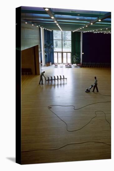 Custodians Move Furniture and Polish Wood Floors of College Activity Hall. Usa 1954-Nina Leen-Stretched Canvas