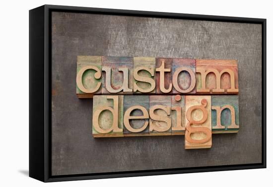 Custom Design - Text in Vintage Letterpress Wood Type against Grunge Metal Surface-PixelsAway-Framed Stretched Canvas