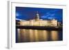 Custom House, Illuminated at Dusk, Reflected in the River Liffey-Martin Child-Framed Photographic Print