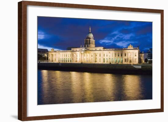 Custom House, Illuminated at Dusk, Reflected in the River Liffey-Martin Child-Framed Photographic Print