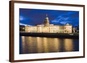 Custom House, Illuminated at Dusk, Reflected in the River Liffey-Martin Child-Framed Photographic Print