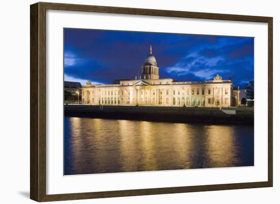 Custom House, Illuminated at Dusk, Reflected in the River Liffey-Martin Child-Framed Photographic Print