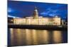 Custom House, Illuminated at Dusk, Reflected in the River Liffey-Martin Child-Mounted Photographic Print