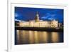 Custom House, Illuminated at Dusk, Reflected in the River Liffey-Martin Child-Framed Photographic Print