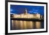 Custom House, Illuminated at Dusk, Reflected in the River Liffey-Martin Child-Framed Photographic Print