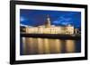 Custom House, Illuminated at Dusk, Reflected in the River Liffey-Martin Child-Framed Photographic Print