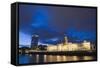 Custom House, Illuminated at Dusk, Reflected in the River Liffey-Martin Child-Framed Stretched Canvas