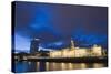 Custom House, Illuminated at Dusk, Reflected in the River Liffey-Martin Child-Stretched Canvas
