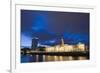 Custom House, Illuminated at Dusk, Reflected in the River Liffey-Martin Child-Framed Photographic Print