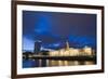 Custom House, Illuminated at Dusk, Reflected in the River Liffey-Martin Child-Framed Photographic Print