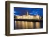 Custom House, Illuminated at Dusk, Reflected in the River Liffey-Martin Child-Framed Photographic Print