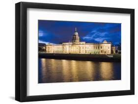 Custom House, Illuminated at Dusk, Reflected in the River Liffey-Martin Child-Framed Photographic Print