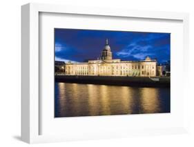 Custom House, Illuminated at Dusk, Reflected in the River Liffey-Martin Child-Framed Photographic Print