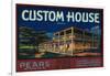 Custom House Pear Crate Label - Monterey, CA-Lantern Press-Framed Art Print