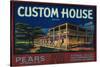 Custom House Pear Crate Label - Monterey, CA-Lantern Press-Stretched Canvas