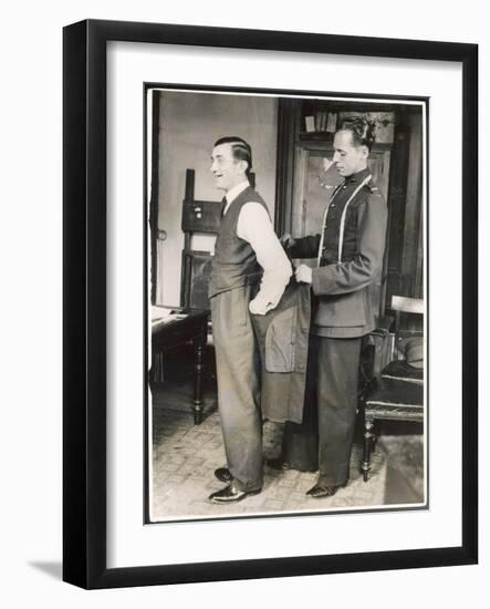 Customer Tries on a Suit the Tailor Has Made for Him, Suits You Sir!-null-Framed Art Print