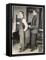 Customer Tries on a Suit the Tailor Has Made for Him, Suits You Sir!-null-Framed Stretched Canvas