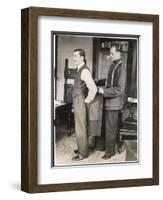 Customer Tries on a Suit the Tailor Has Made for Him, Suits You Sir!-null-Framed Art Print