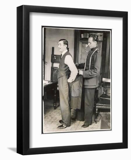 Customer Tries on a Suit the Tailor Has Made for Him, Suits You Sir!-null-Framed Art Print