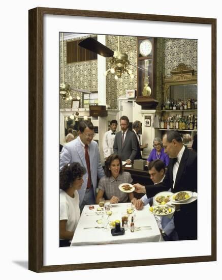 Customers Being Served Seafood and Chipped Ice at Galatoire's Restaurant-null-Framed Photographic Print