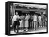 Customers Lined Up at a Hot Dog Stand on the Boardwalk in the Resort and Convention City-Alfred Eisenstaedt-Framed Stretched Canvas