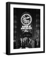 Customers Standing in Front of a Branch of Bank of America, Open from 10 to 10, Six Days a Week-J^ R^ Eyerman-Framed Photographic Print