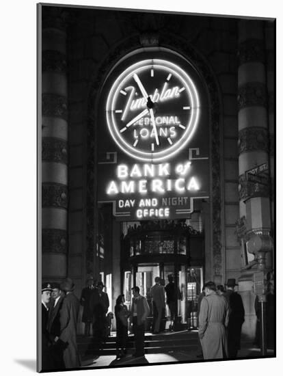 Customers Standing in Front of a Branch of Bank of America, Open from 10 to 10, Six Days a Week-J^ R^ Eyerman-Mounted Photographic Print