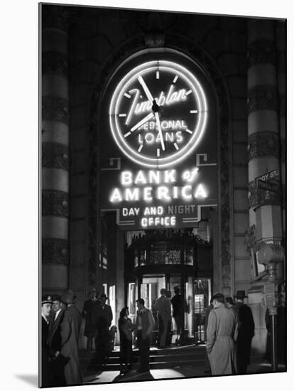 Customers Standing in Front of a Branch of Bank of America, Open from 10 to 10, Six Days a Week-J^ R^ Eyerman-Mounted Photographic Print