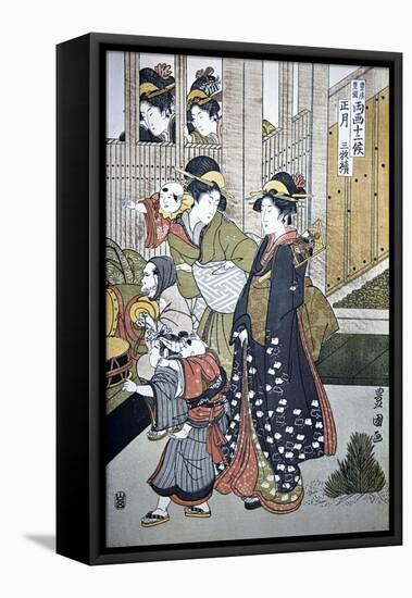 Customs of the Year: New Year's, Two Women-Toyokuni-Framed Stretched Canvas