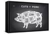 Cut of Meat Set. Poster Butcher Diagram, Scheme and Guide - Pork. Vintage Typographic Hand-Drawn On-Forest Foxy-Framed Stretched Canvas