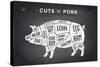 Cut of Meat Set. Poster Butcher Diagram, Scheme and Guide - Pork. Vintage Typographic Hand-Drawn On-Forest Foxy-Stretched Canvas