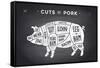 Cut of Meat Set. Poster Butcher Diagram, Scheme and Guide - Pork. Vintage Typographic Hand-Drawn On-Forest Foxy-Framed Stretched Canvas