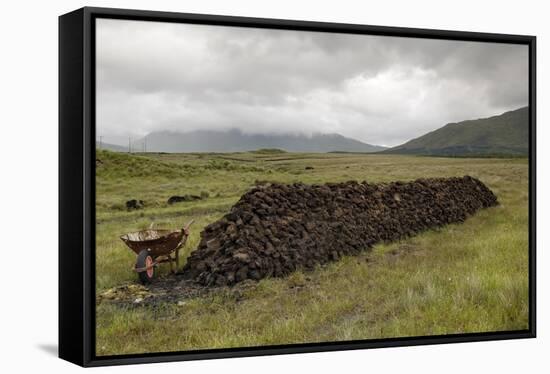 Cut Peat Stacked up for Winter, Connemara, County Galway, Connacht, Republic of Ireland-Gary Cook-Framed Stretched Canvas
