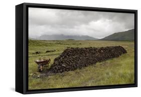 Cut Peat Stacked up for Winter, Connemara, County Galway, Connacht, Republic of Ireland-Gary Cook-Framed Stretched Canvas