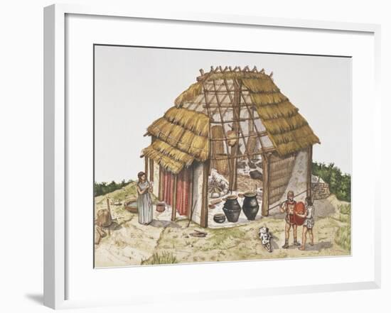 Cutaway Drawing Representing Reconstruction of Dwelling Hut-null-Framed Giclee Print