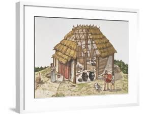 Cutaway Drawing Representing Reconstruction of Dwelling Hut-null-Framed Giclee Print