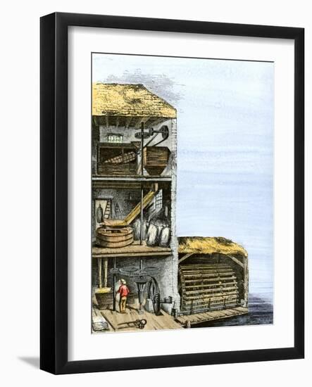 Cutaway View of a Water-Powered Mill for Grinding Grain Into Flour-null-Framed Giclee Print